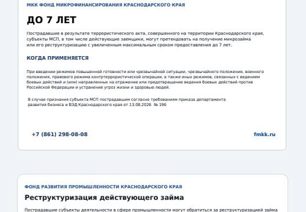 Меры поддержки пострадавших предпринимателей